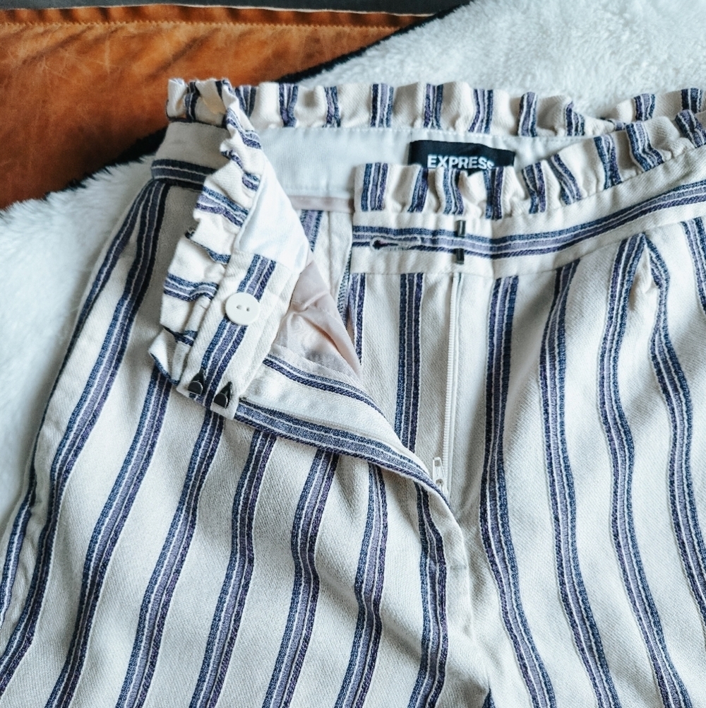 Express Cream & Navy Pinstripe High-rise Slim Pants (Size 00P) - Picture 6 of 9